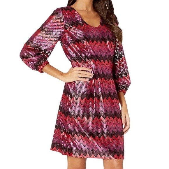 Trina Turk Nicole Dress Shimmer Embroidered Chevron Midi Dress Size Small 4/6 - Picture 3 of 13